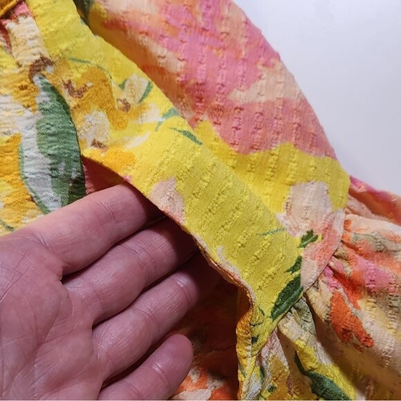 Maison Tara Dress Floral Seersucker Tiered Mini Sleeveless Cut Out Pink Yellow 4 - Picture 15 of 16